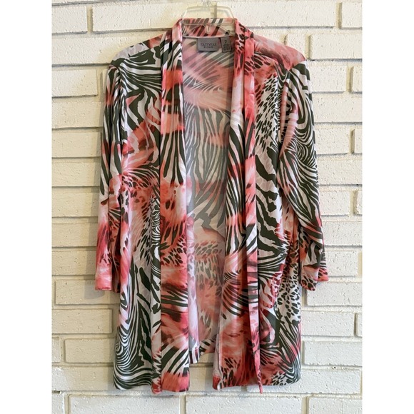 Chico's Sweaters - Chicos 2 Womens Open Front Cardigan Pink Tropical Animal Print Size Large